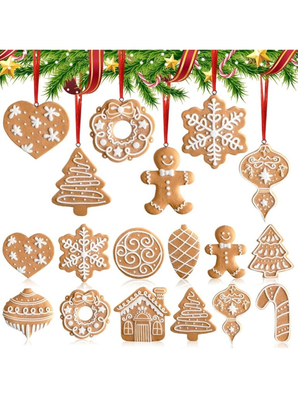 Festive Gingerbread Christmas Tree Ornaments - Holiday Cookie Decor for Xmas